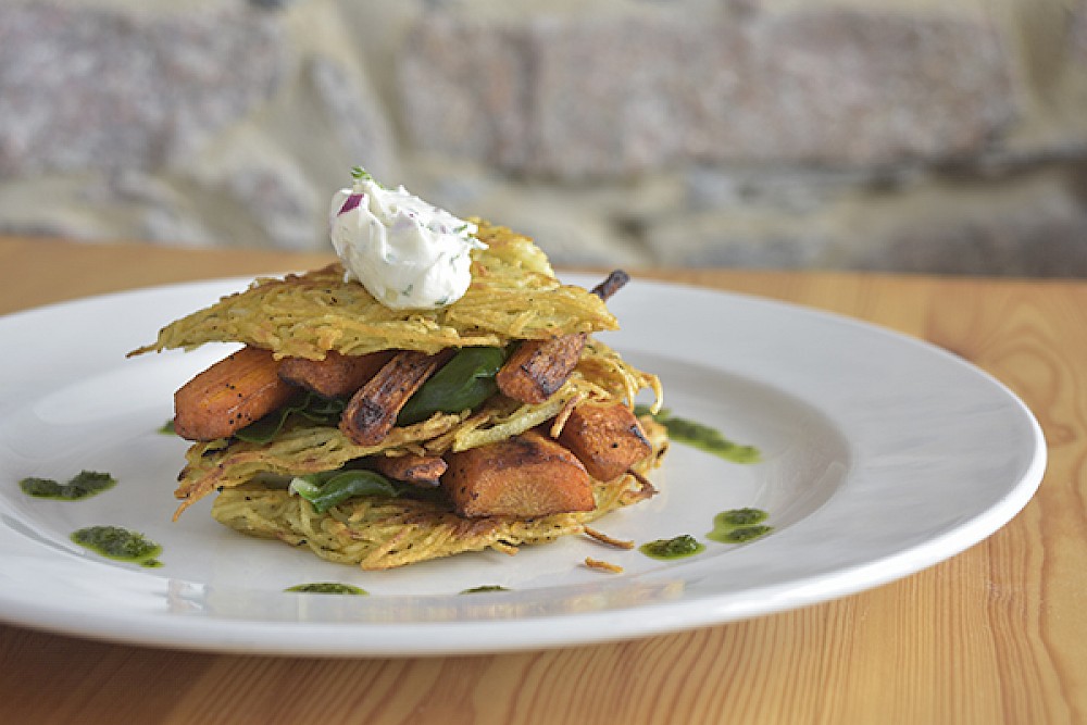 Garden herb rosti roasted veg and herb lane